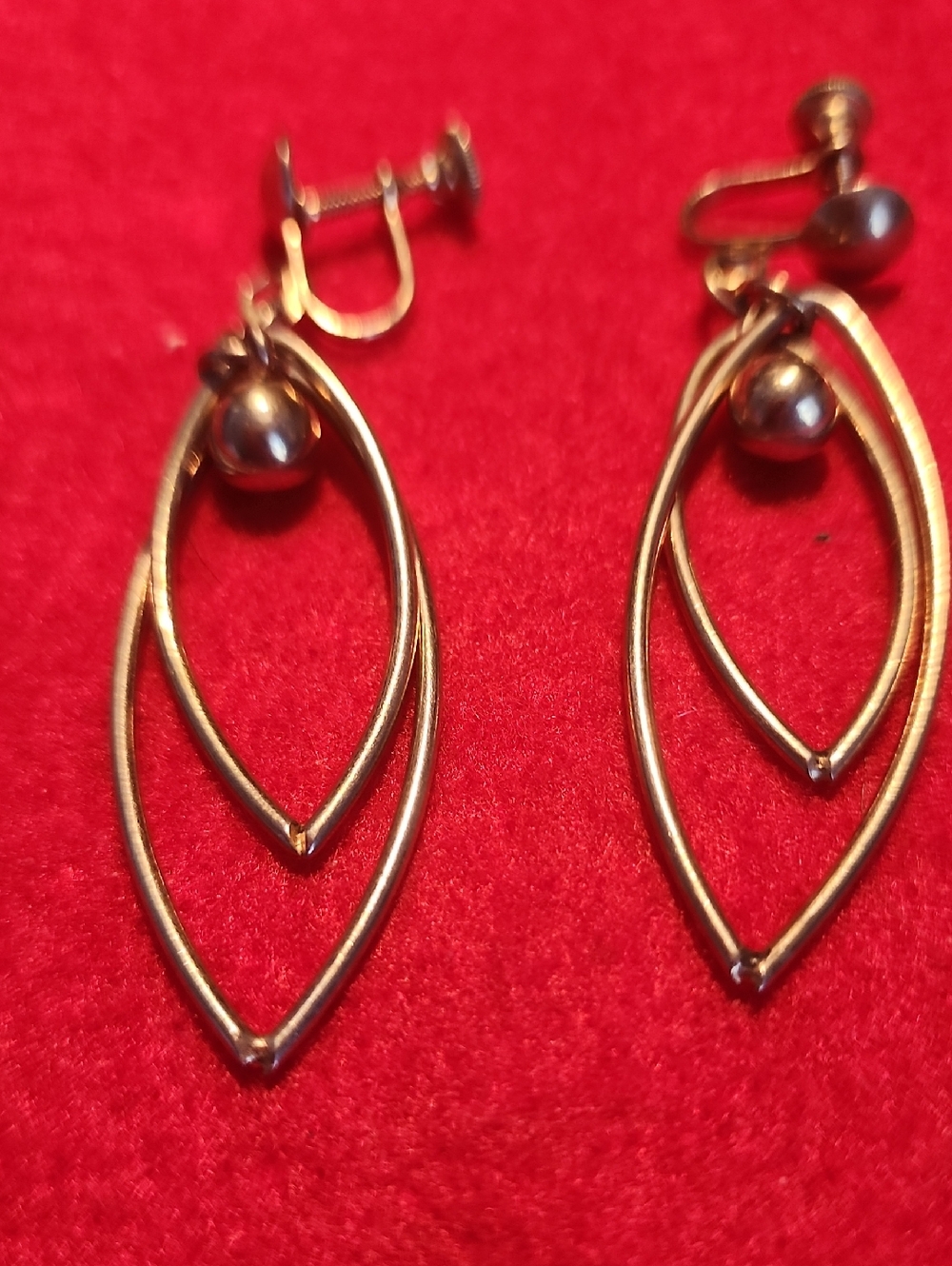 Elegant Gold-Tone Double Marquise Drop Screw-on  Earrings